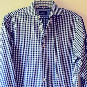 Blue checkered slim fit dress shirt